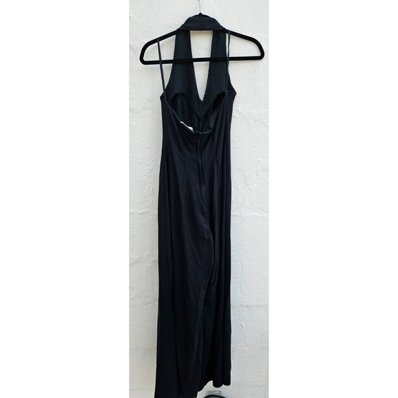 Vintage 90s Xoxo Jumpsuit Womens 5 Black Halter Wide Split Leg Flowy Going Out - Picture 3 of 8